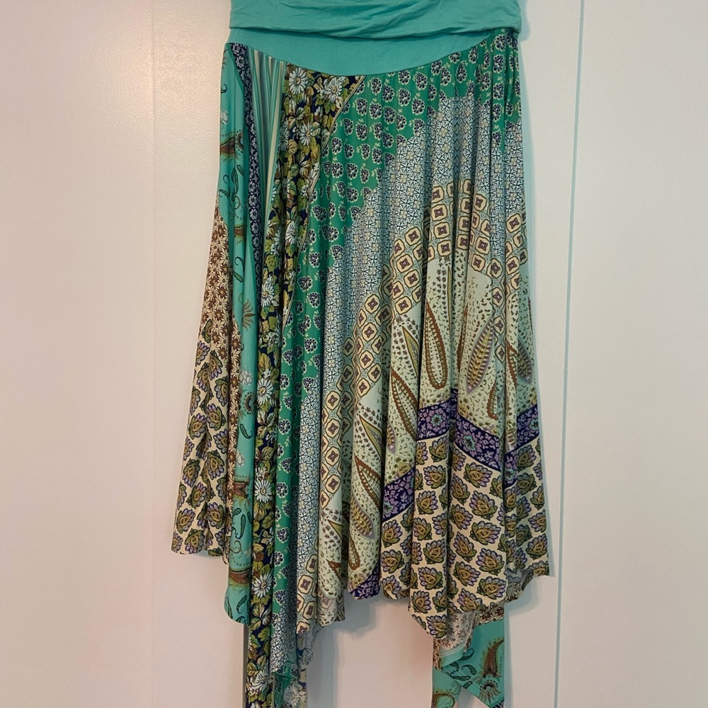 Flowy boho midi skirt with foldable waistband